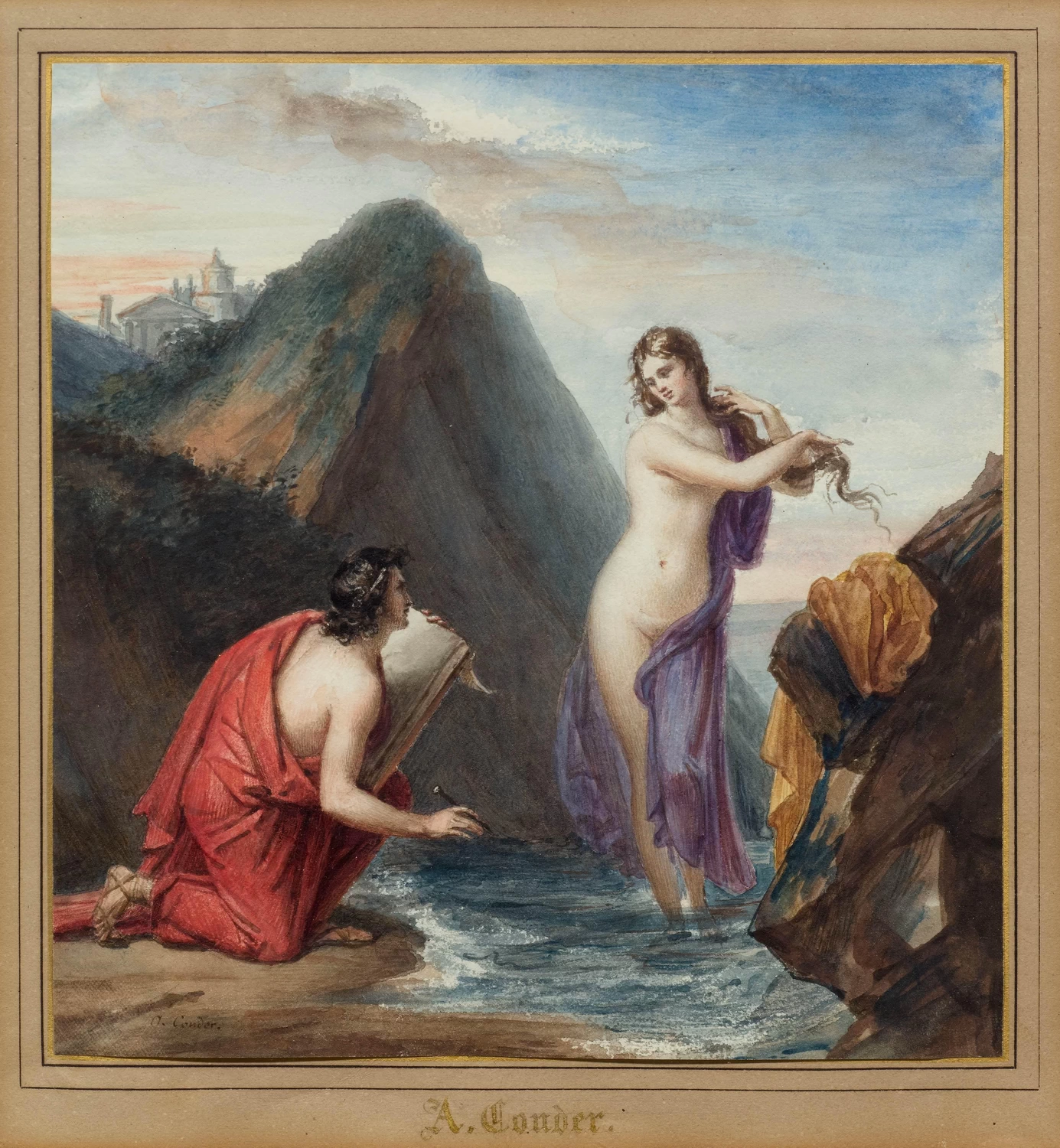 Venere che sorge dalle onde è disegnata dall'artista